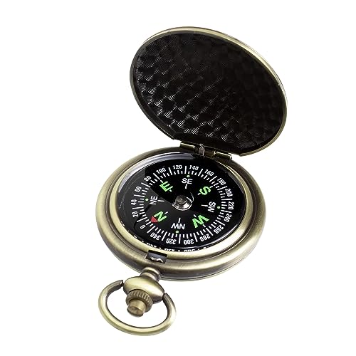 HKSWUTKW Zinc Alloy Waterproof Golden Keychain Compass - Vintage Antique Design for Kids, Boy Scouts & Hiking - Survival Orienteering & Navigation Gear