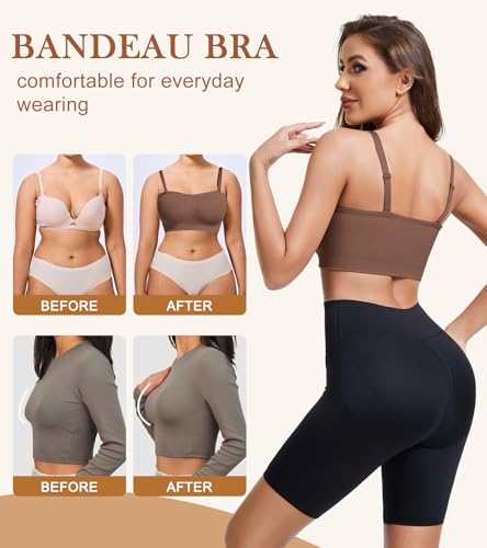 Image of Strapless Bra for Women Seamless Non-Slip Padded Bandeau Bra Wireless Push Up Tube Top Bralette