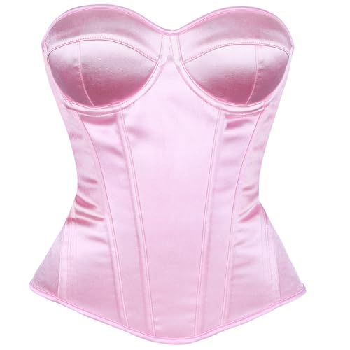 Image of Satin Corset Tops for Women Strapless Bustier Sweetheart Neckline Boned Bodice Bridal Lingerie Party Clubwear
