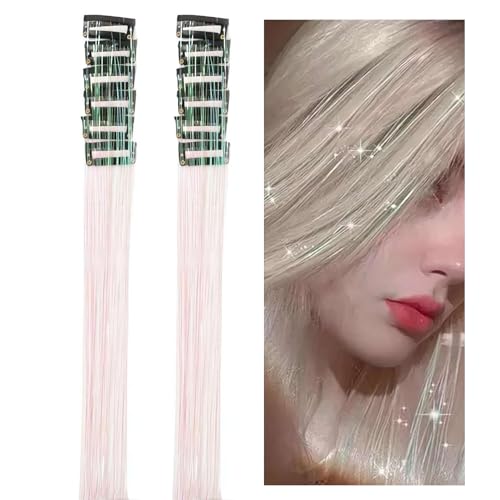 Extensiones de pelo con purpurina, 12 piezas de clip de purpurina, juego de pelo resistente al calor de 51 cm, para adolescentes, damas y novias, para disfraz, Navidad, trenzas, fiestas, festivales