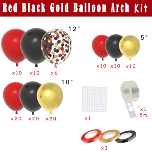 Image of Red Black Gold Balloon Garland Arch Kit - 121PCS Red Gold Balloons Red and Black Balloons for Anniversary Casino Poker Birthday Wedding Engagement Graduation Christms Party Decorations