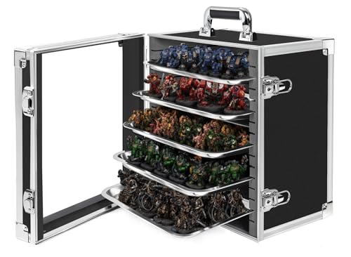 ITHWIU Miniature Carrying Storage Case Aluminum Alloy Frame Transport Case Miniatures Display Holder with 5 Magnetic Metal Tray BlackMedium Size