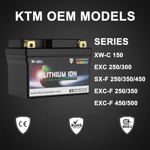 Image of Skyrich HJTZ5S-FP-C Lithium Motorcycle LiFePO4 Battery,12V 2Ah 120A,Battery Compatible with KTM TRIUMPH,79111053000,T2504269,T2502919,Genuine OEM Part,EUDURO, Motocross, Freeride, Offroad,Powersports
