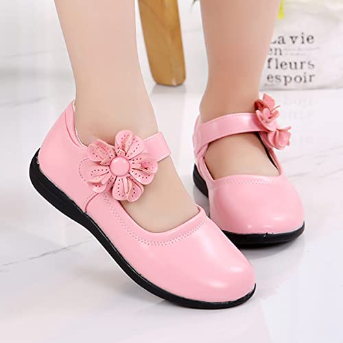 JOEupin Girls Dress Shoes Flower Girl Mary Jane Flats Hook and Loop Slip on Party School Wedding Girls Flat Shoes 6