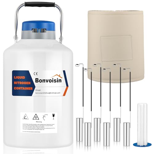 Image of Bonvoisin 10L Liquid Nitrogen Container, LN2 Tank Cryogenic Dewar, Aluminum Alloy Semen Tank with 6 Canisters Carry Bag