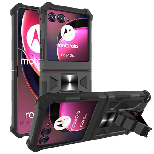 Ailiber Case for Motorola Razr Plus 2023/Razr 40 Ultra, Foldable Phone Case, Magnetic Mount & Kickstand, Military Grade, Heavy Duty Shockproof Cover, Black