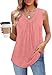 OFEEFAN Tank Top for Women Loose Fit Summer Clothes V Neck Ruched Women's Tees and Tanks Causal Tunic Trendy Coral L