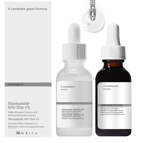 Niacinamide Siero, Niacinamide 10% + Zinc 1% e Caffeine Solution 5% + EGCG, Siero niacinamide Viso, Elimina le Occhiaie, Riduce le Linee Sottili e le Rughe, Illumina il Tono Della Pelle (2 Pezzi)