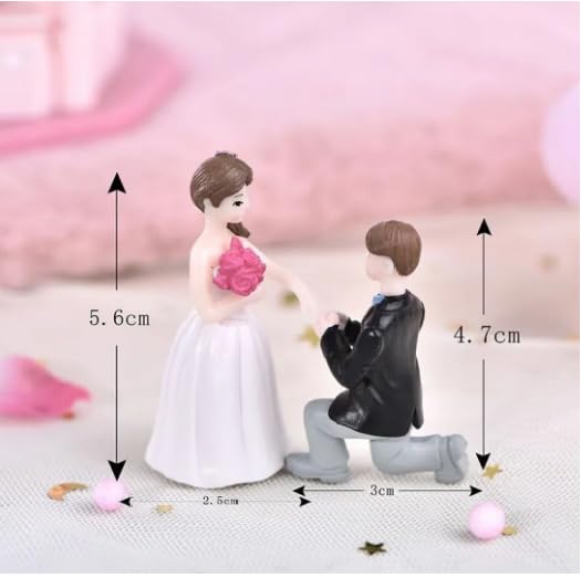 QAWACHH Romantic Couple Proposal Resin Miniature Figurine | Groom Proposing Bride | Love Showpiece for Engagement, Wedding Cake Topper and car Dash Dashboard Decor with Grass Piece 4