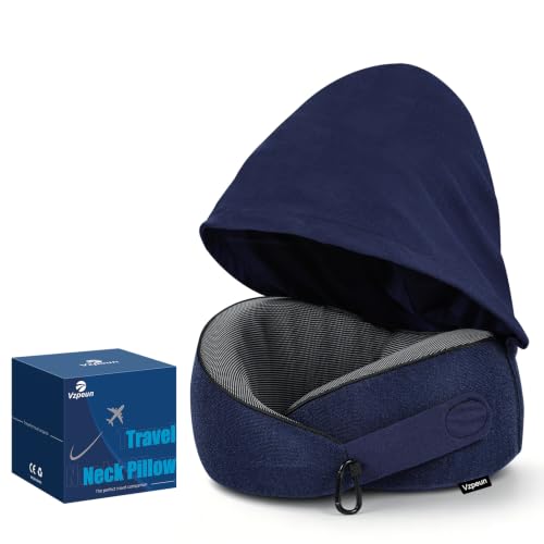 Image of Travel Pillow for Airplane, Hooded Memory Foam Neck Pillow for Sleeping