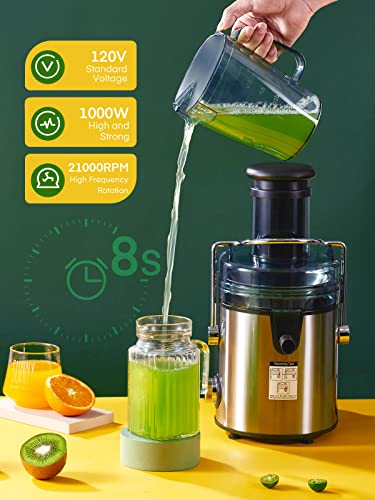 Juicer Machines, Fohere 1000W Juicer Whole Fruit And Vegetables, Quick Juicing Easy To Clean, 75Mm Large Feed Chute, Dual Speed Setting And Non-Slip Feet, Silver #TOP3