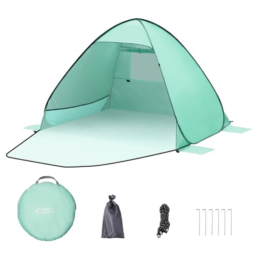 Tenda da spiaggia conchiglia pop up Tenda da campeggio automatica Protezione UV 50+ Extra Light Tenda portatile di protezione solare per famiglie campeggio spiaggia giardino (Verde, 2 Persone)