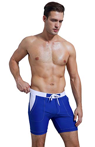 Men's Swim Trunks Solid Basic Long Swimwear Board Shorts with Pockets4