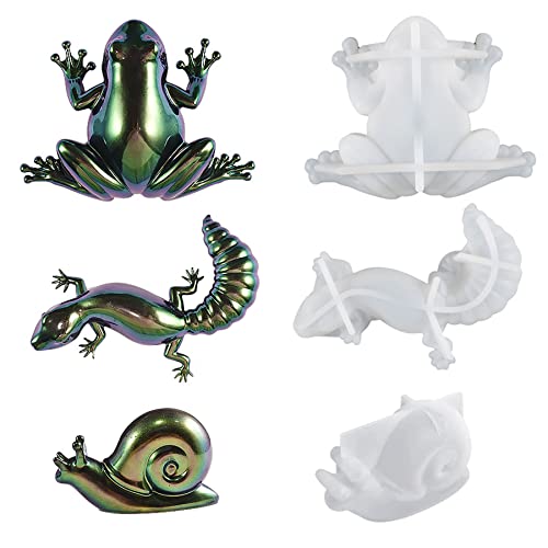 Allazone 3 PCS Resin Molds Silicone, Animal Epoxy Resin Molds for Frog, Lizard, Snails, 3D Lifelike Wall Desktop Home Decoration (Al21-780)