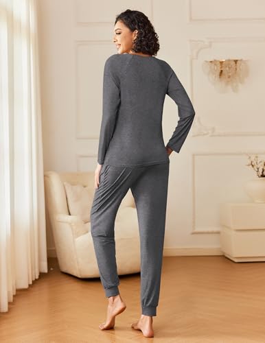 Image of Ekouaer 2 Pack Womens Pajama Sets Long Sleeve Pjs Soft Comfy Lounge Set