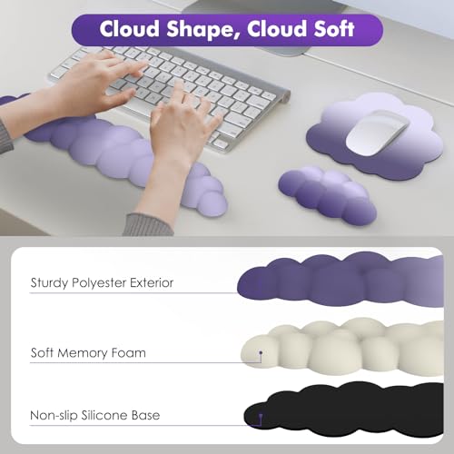 MoKo Reposamuñecas de Nube, Reposa Muñecas Ergonómico Nube para Teclado y Ratón, Reposa Muñecas de Poliéster Duradero para Teclado, Ratón, Oficina, Juegos, Ordenador, Portátil, Morado - imagen 4