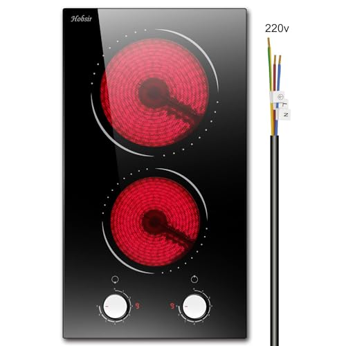 Image of Hobsir 2 Burner Electric Cooktop, 12 Inch Built-in Stovetop, 220-240V | 3000W Two Burner Ceramic Cooker, 9-Level Knob Control, Residual Heat Warning & Auto Shut-Off, All Cookware Compatible