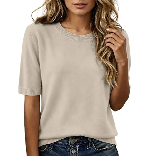Short Sleeve Sweater for Women Lightweight Business Dressy Casual Crewneck Basic Knit Tops Elegant Work Office Shirt - image 1