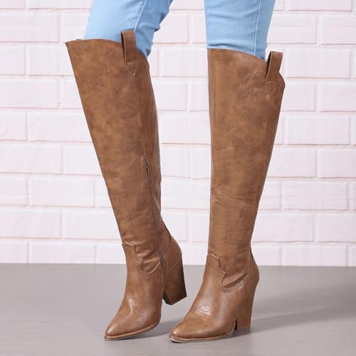 Cowboy Boots for Women Knee High Western Cowgirl Boots Chunky Heel Pointed Toe Side Zipper Tall Boot for Women Ladies2