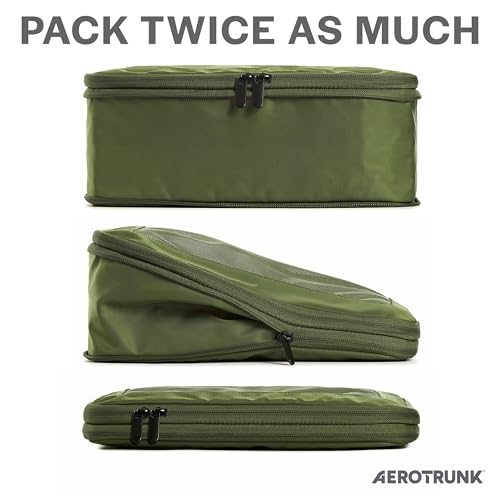 Image of Aerotrunk Compression Packing Cubes for Travel - Luggage Organizer Bags - Double Zipper Packing Cubes for Suitcases (2-Pack, Olive)