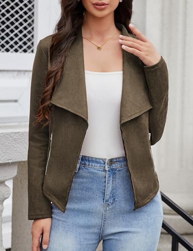 KOJOOIN Women's Fashion Faux Suede Jackets 2024 Clothes Lapel Long Sleeve Open Front Outerwear Cropped Coats3