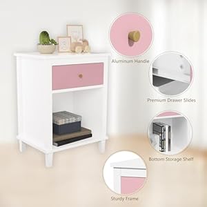 Modern Nightstand Kids Nightstand with One Drawer End Table for Boys and Girls Toddler Nightstand for Living Room Bedroom Pink