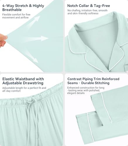 Image of WiWi Viscose from Bamboo Women's Pajamas Set Super Soft Button Down Top and Pants Sleepwear Cooling Pjs S-3X