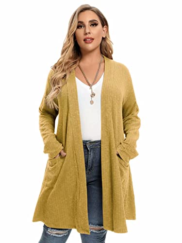 Image of LARACE Open Front Knit Plus Size Cardigan Sweaters for Women with Pockets