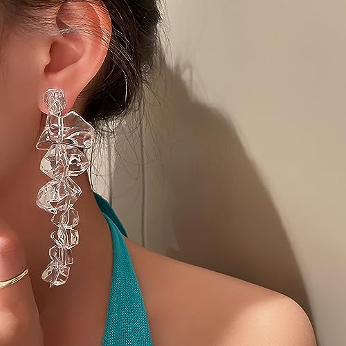 Long Dangle Ice Cube Earrings for Women Irregular Clear Earrings Crystal Clear Earrings Geometric Earrings Fun Earrings for Women Unique Gifts for Women3