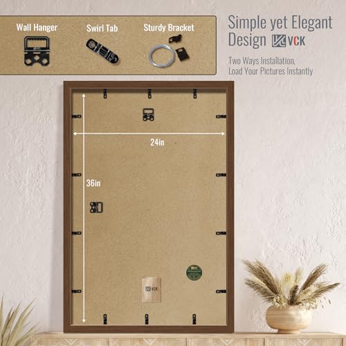 Image of VCK 24x36 Poster Frame 5 Pack, Brown Wood, 20x30 Mat, for Wall Art