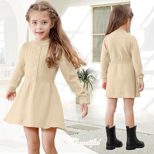Toddler Baby Girl Sweater Dress Long Sleeve Girls Christmas Knitted Button Front Dress Fall Winter4
