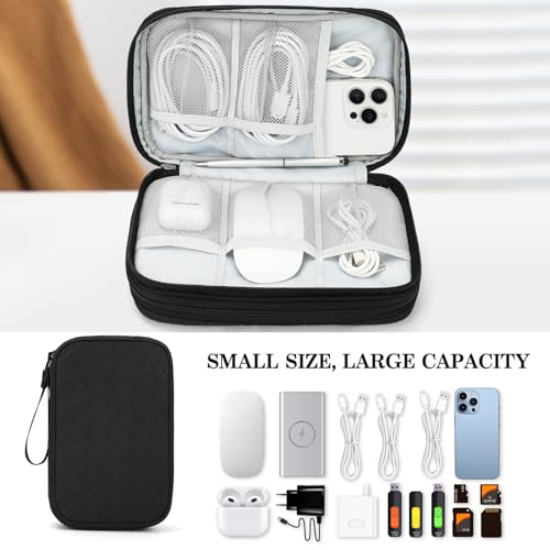 Image of FYY Electronic Organizer, Large Travel Cable Organizer Bag Pouch Electronic Accessories Carry Case Portable Waterproof Double Layers All-in-One Storage Bag for Cable, Cord, Charger, Pattern Black