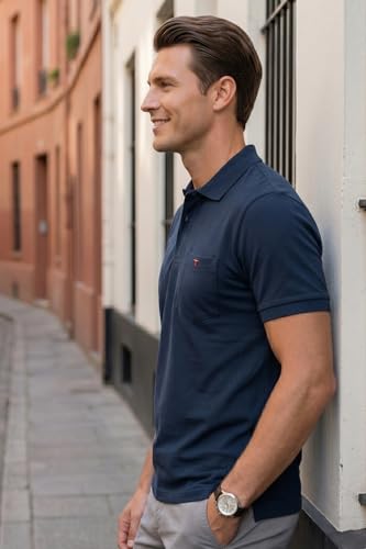 Image of Louis Philippe Men's Slim Fit Solid 100% Cotton Polo T-Shirt