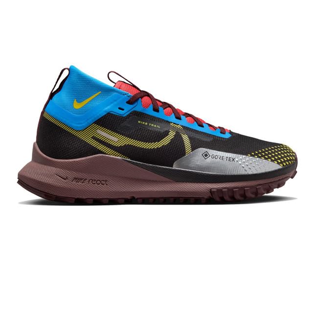 NIKE React Pegasus Trail 4 GTX Gore-TEX Men's Running Trainers Sneakers Shoes, Black Light Photo Blue Track Red Vivid Sulfur, 10.5