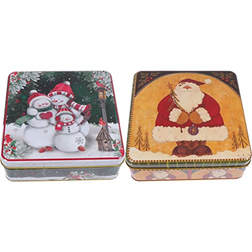 Cabilock Tin Box 2Pcs Christmas Tinplate Box Empty Tin Candy Cookie Gift Boxes Xmas Candy Gift Box Christmas Biscuits Gift Box Storage Container Xmas Party Favor (Santa+Snowman) Christmas Cookie Box