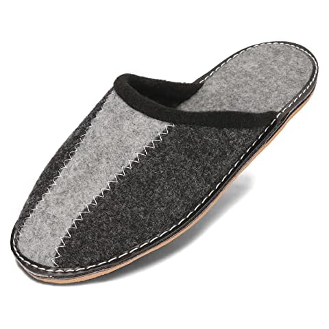 BeComfy Men's House Felt Slippers | 100% Felt | Breathable Lightweight UK Sizes 6-12 Grey Black (11 UK, Model 1 Rubbersole) Cover