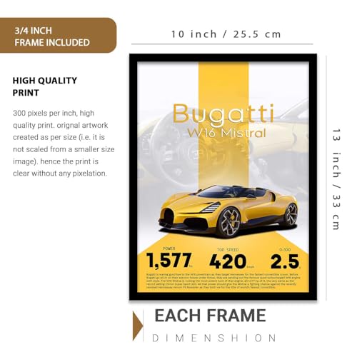 Image of walllane Big Nissan, McLaren, Bugatti Cars Framed Posters Gift Items for Boys Room Wall Decoration Bedroom Living Room Office Studio Decor | Car Poster Frame for Wall Decor Set Of 3 Size (10x13 inch)