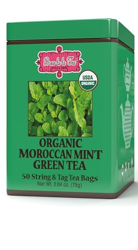 Image of Brew La La Organic Green Tea - Moroccan Mint Flavor - 50 Double Chambered Bags - Low Caffeine Gourmet Tea - Certified Organic