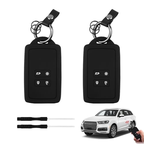 Etui Carte pour Renault Dacia à 4 Boutons, 2pcs Coque de Protection 2 Pcs Porte-Clés 2 Pcs Gadgets Protège Clé Voiture en Silicone Accessoire Protecteur...