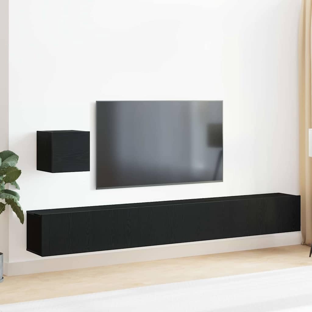 Meuble TV mural bois chêne noir salon meuble de rangement suspendu