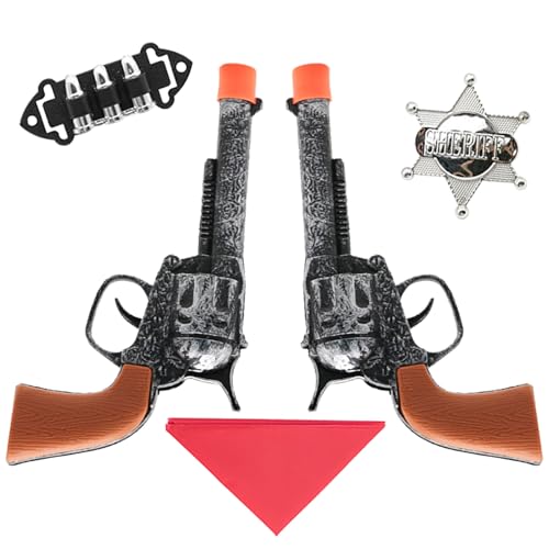 GWAWG 5 Pièces Set Pistolet Jouet Cowboy, Kit Cowboy, Accessoires Déguisements Halloween Carnival Noel pour Enfant Jeu de Rôle et Soirée Cosplay