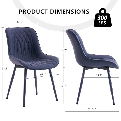 Image of YOUNIKE Dining Chairs Set of 2 Kitchen & Dining Room Chairs Modern Blue | Faux leather waterproof, comfortable accent side chairs with upholstered back and metal legs, easy to clean assemble; 300lb