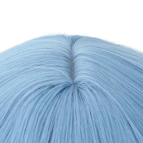 Image of PATTNIUM Light Blue Wig Short Blue Wigs with Bangs Shoulder Length Wavy Heat Resistant Synthetic Wig