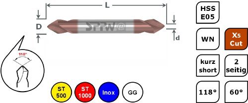 Duo de Mag Mèche de E05 + x5cut 60 ° WN L : 75 – ø10,0 x 3,0