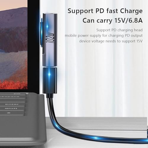 Image of Tobo 102W PD USB C to DC Adapter 15V 6.33A, Type USB C to Surface Adapter made for Microsoft Surface Book 2 1, Surface Laptop 3 2 1, Surface Pro X Pro 7 Pro 6 Pro 5 Pro 4 Pro 3 and Surface GoTD-1109TC
