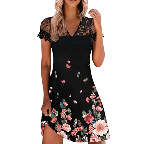 NNGOTD Robe de Plage Femme Ete Longue Mini Robe Décontractée Hawaïenne Été pour Femme - Robe Droite Manches Courtes - Robe T-Shirt Grande Taille Col en V-...