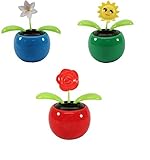 Set of 3 Dancing Flowers ~ 1 Lily+1 Smiley Sunflower+ 1 Rose in Assorted Colorful Pots Solar Toy Holiday Birthday Gift Home Decor