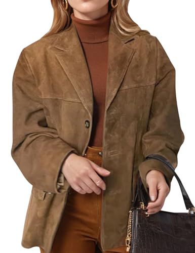 COZYPOIN Women's Suede Jacket Old Money Aesthetic Faux Leather Coat Fall Fashion Trendy Y2k Outerwear