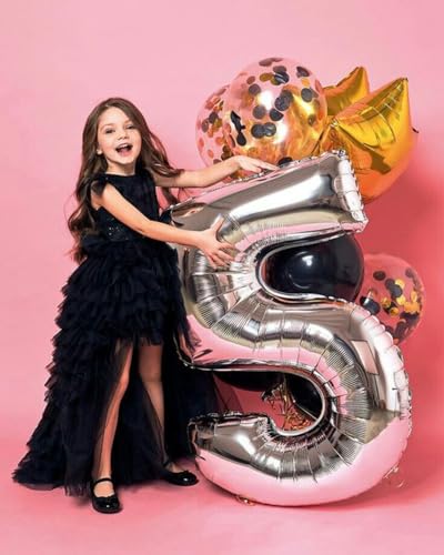 Image of 50 Balloon 40 inch Silver Number Balloons for 50 Birthday Party Decorations | Saturated Color, Large 40 in, With Straw & Hanging Hole, For Graduation Season, Thanksgiving, Anniversary, Christmas