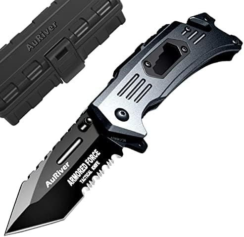Folding Knife, 6-in-1 Survival Folding Pocket Knife with Glass Breaker, Seatbelt Cutter, Bottle Opener and Steel Serrated Blade ect Multi-Function Emergency Tool